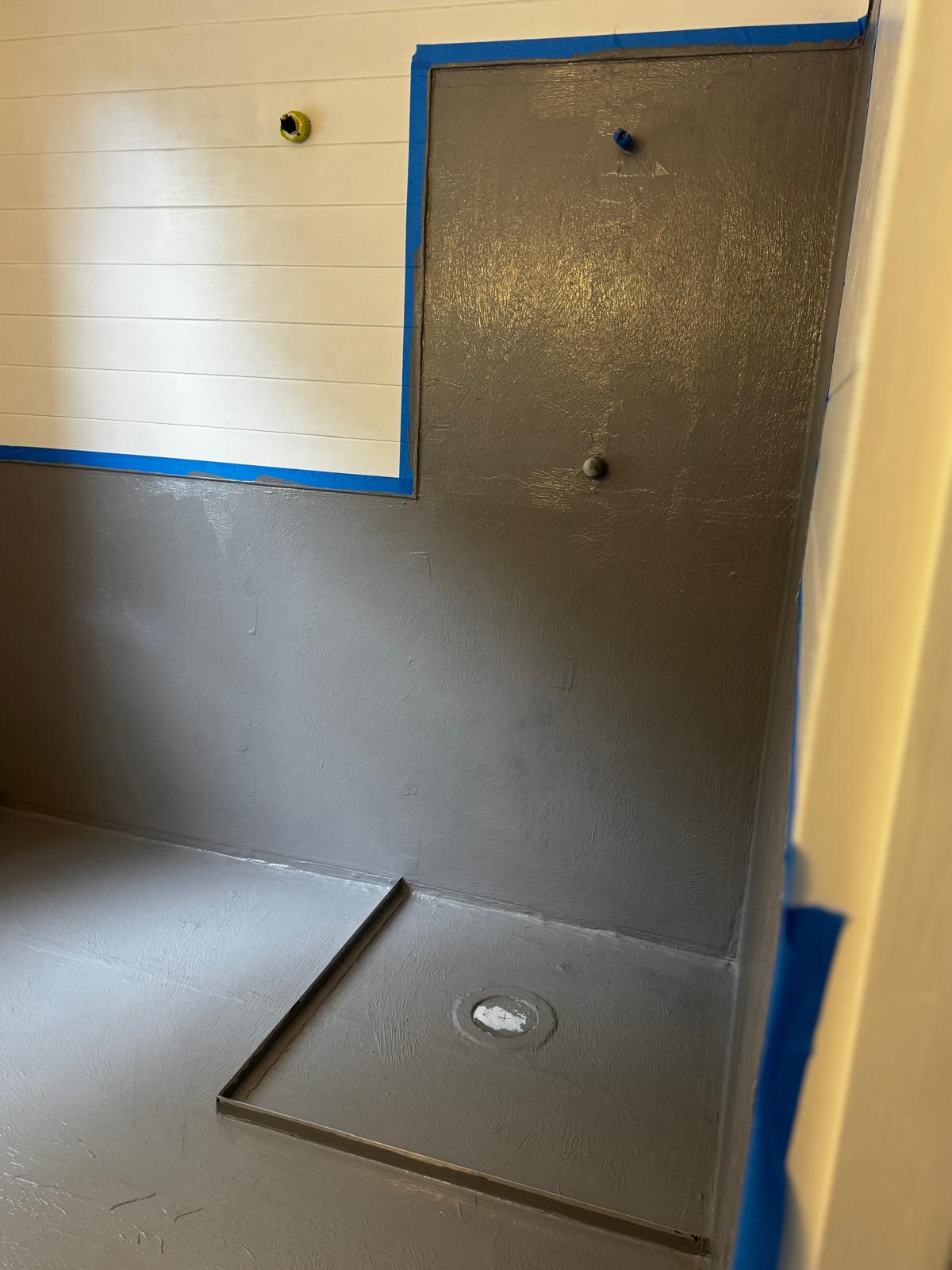 Waterproofing membrane applied in a shower