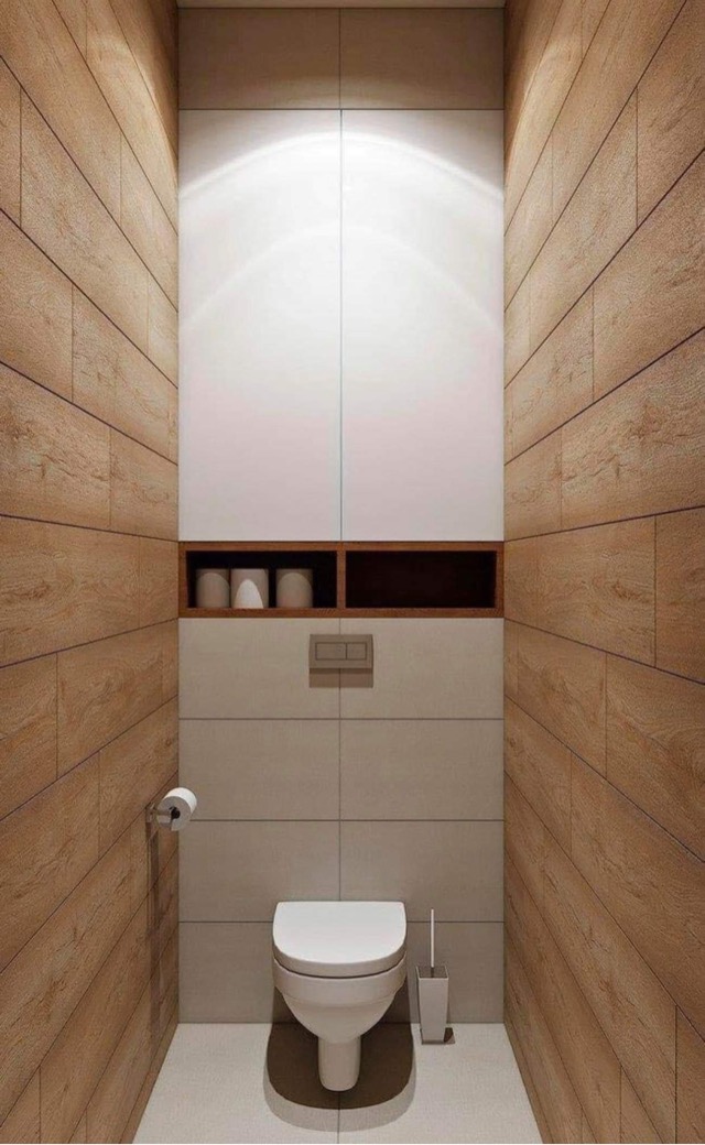 Timber-look tiled powder room