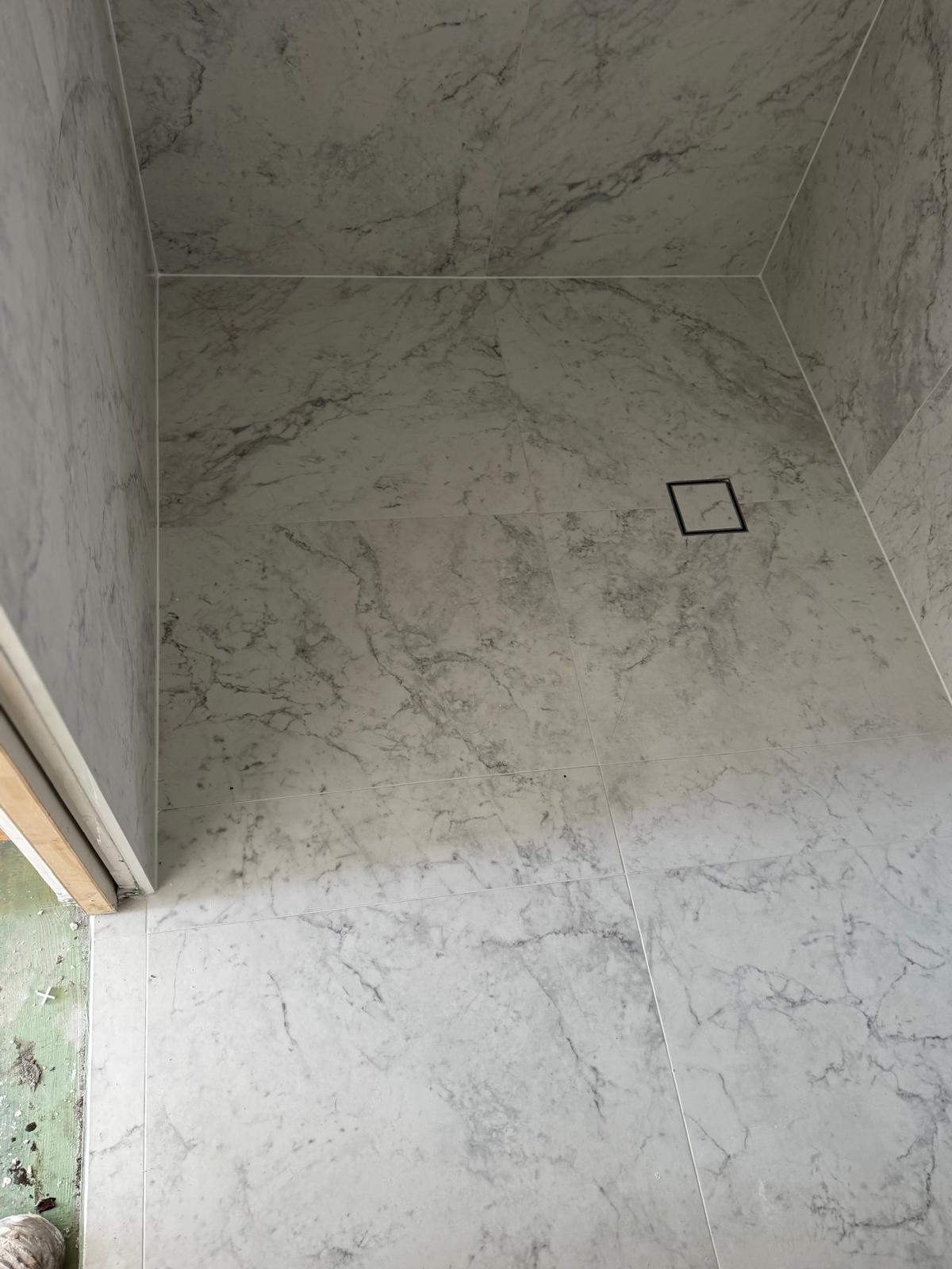 Finished marble shower after waterproofing