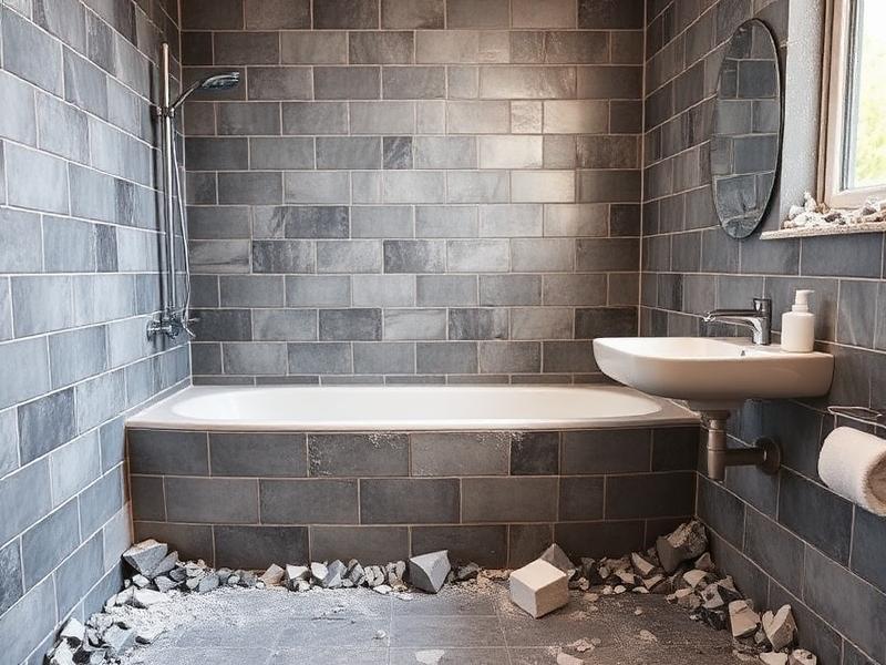 Bathroom tiles being demolished to redo waterproofing